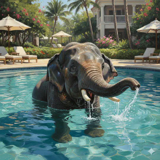 Słoń w basenie